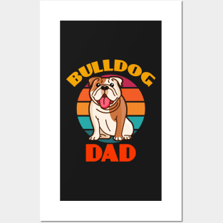 Bulldog Dad Dog Fathers Day puppy Lover Cute Sunser Retro Funny Posters and Art